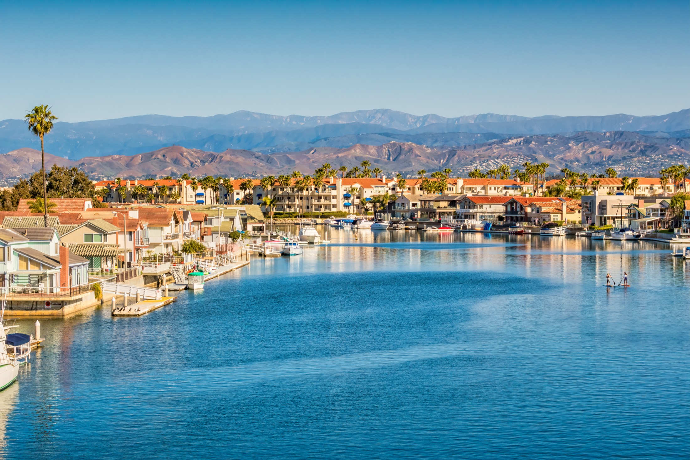 Channel Islands Harbor waterfront in Oxnard at golden hour